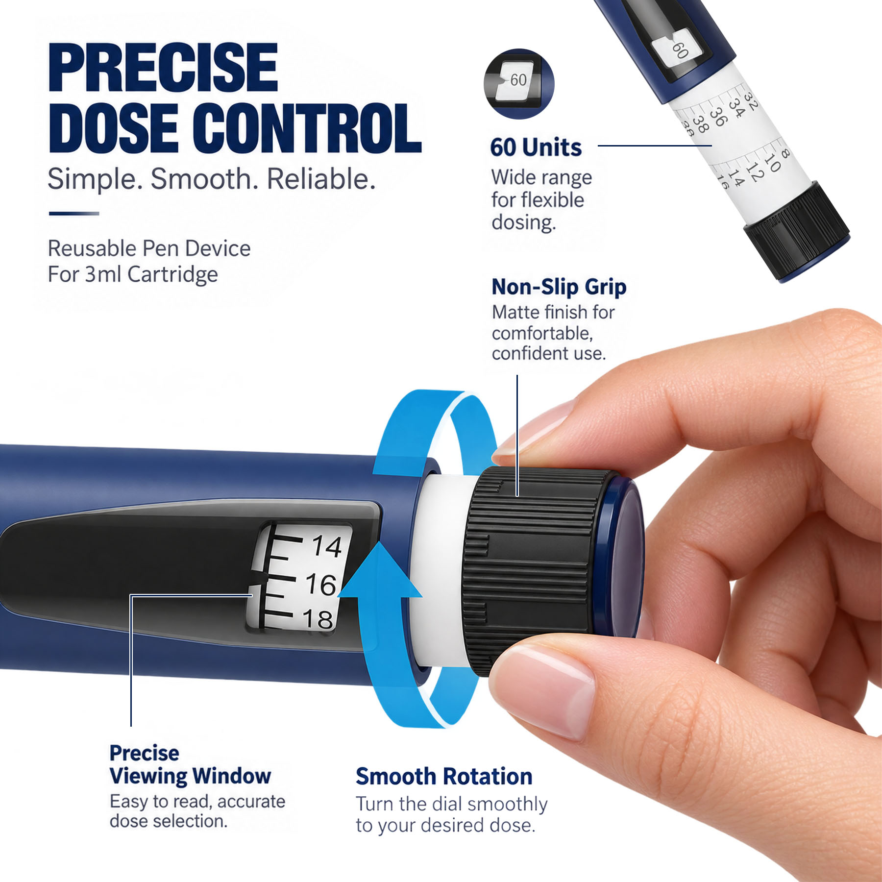 V3 Reusable Peptide Injection Pen Set of 12 Pens, Midnight Navy - Image 2
