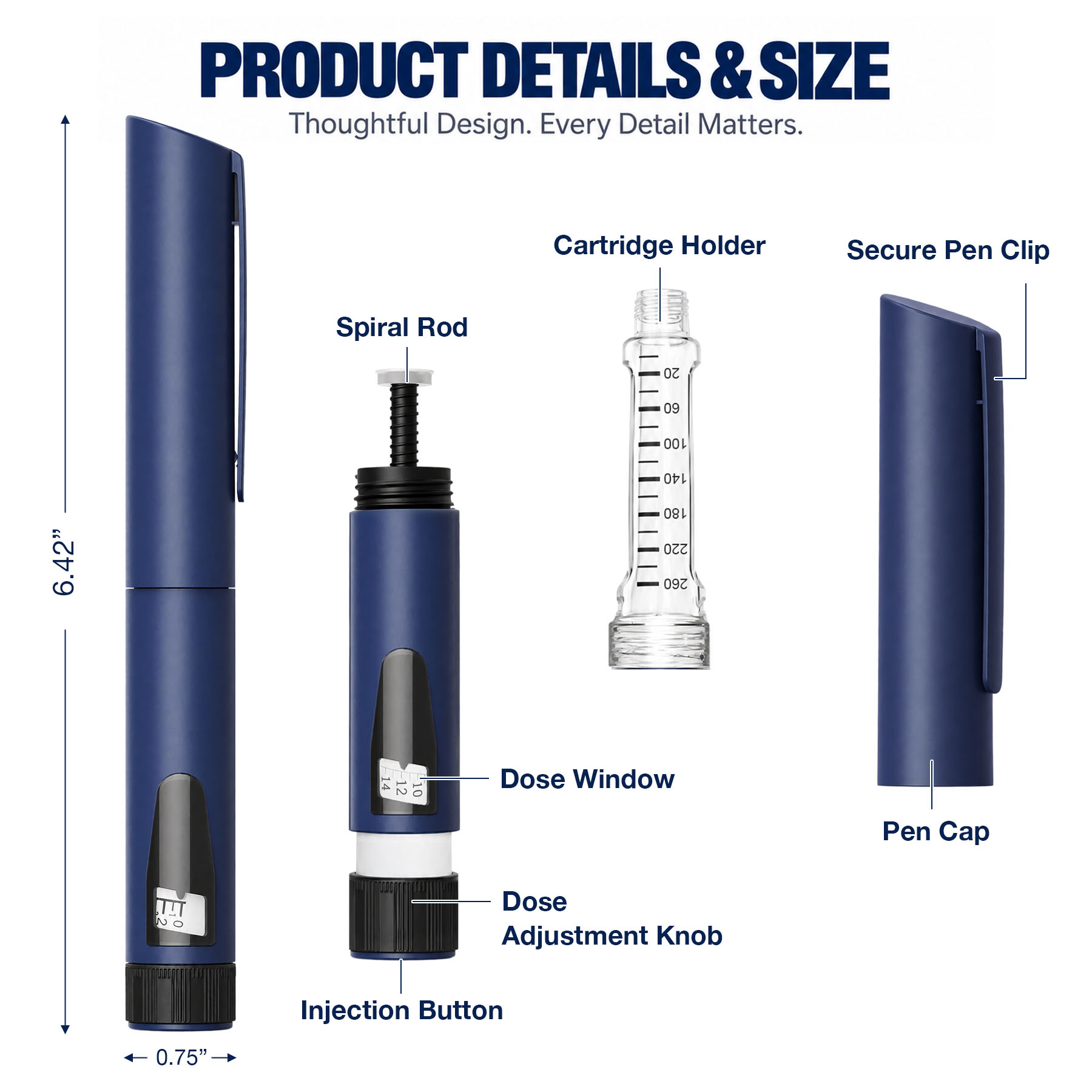 V3 Reusable Peptide Injection Pen Set of 12 Pens, Midnight Navy - Image 3