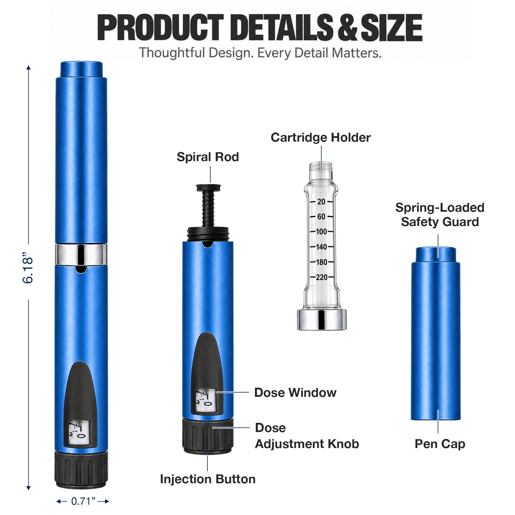 V2 Reusable Peptide Pen Injector Set, 12-Pack, Blue - Image 3