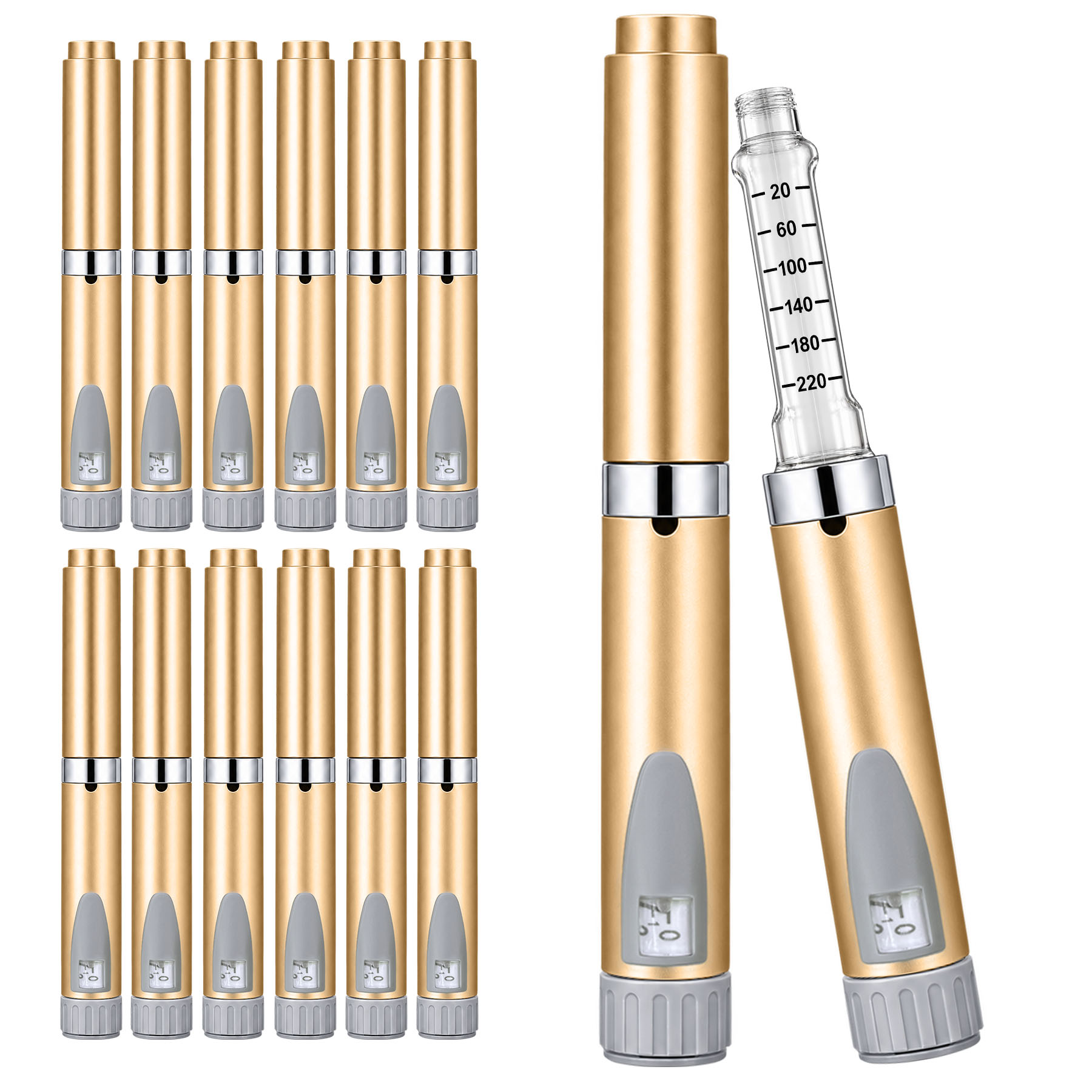 V2 Reusable Peptide Pen Injector Set, 12-Pack, Golden