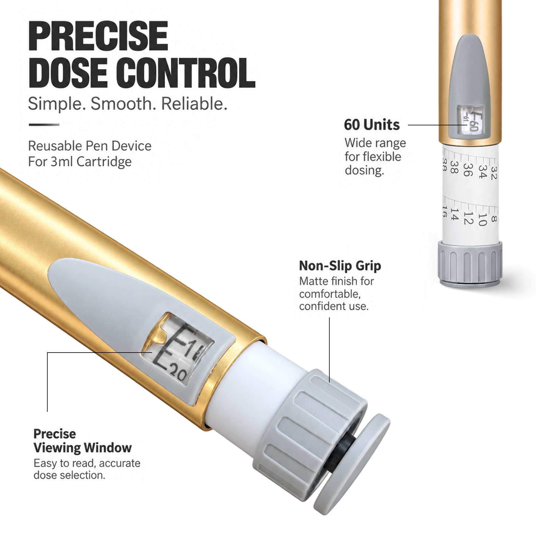V2 Reusable Peptide Pen Injector Set, 12-Pack, Golden - Image 2