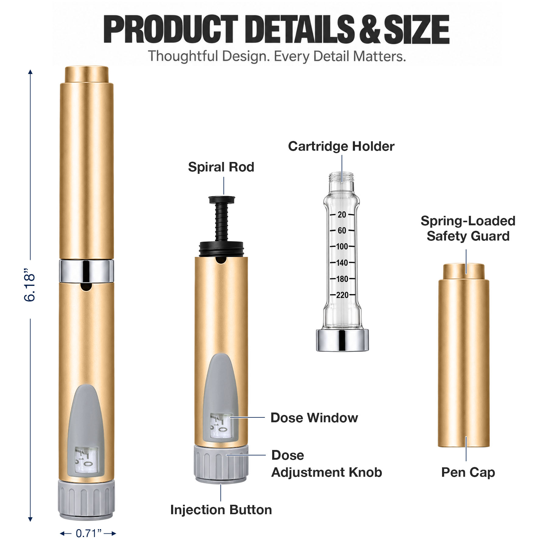 V2 Reusable Peptide Pen Injector Set, 12-Pack, Golden - Image 3