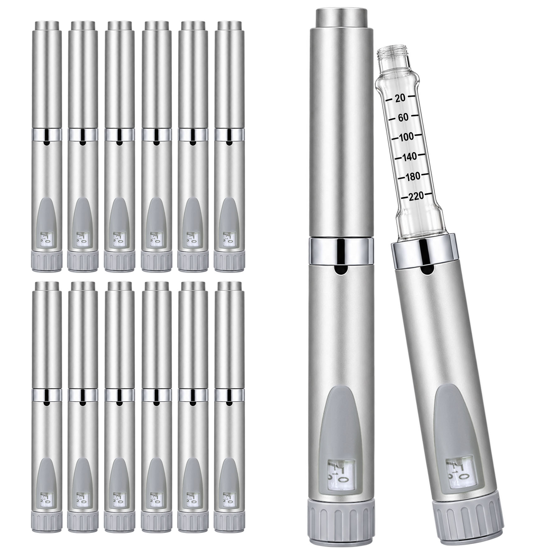 V2 Reusable Peptide Pen Injector Set, 12-Pack, Silver