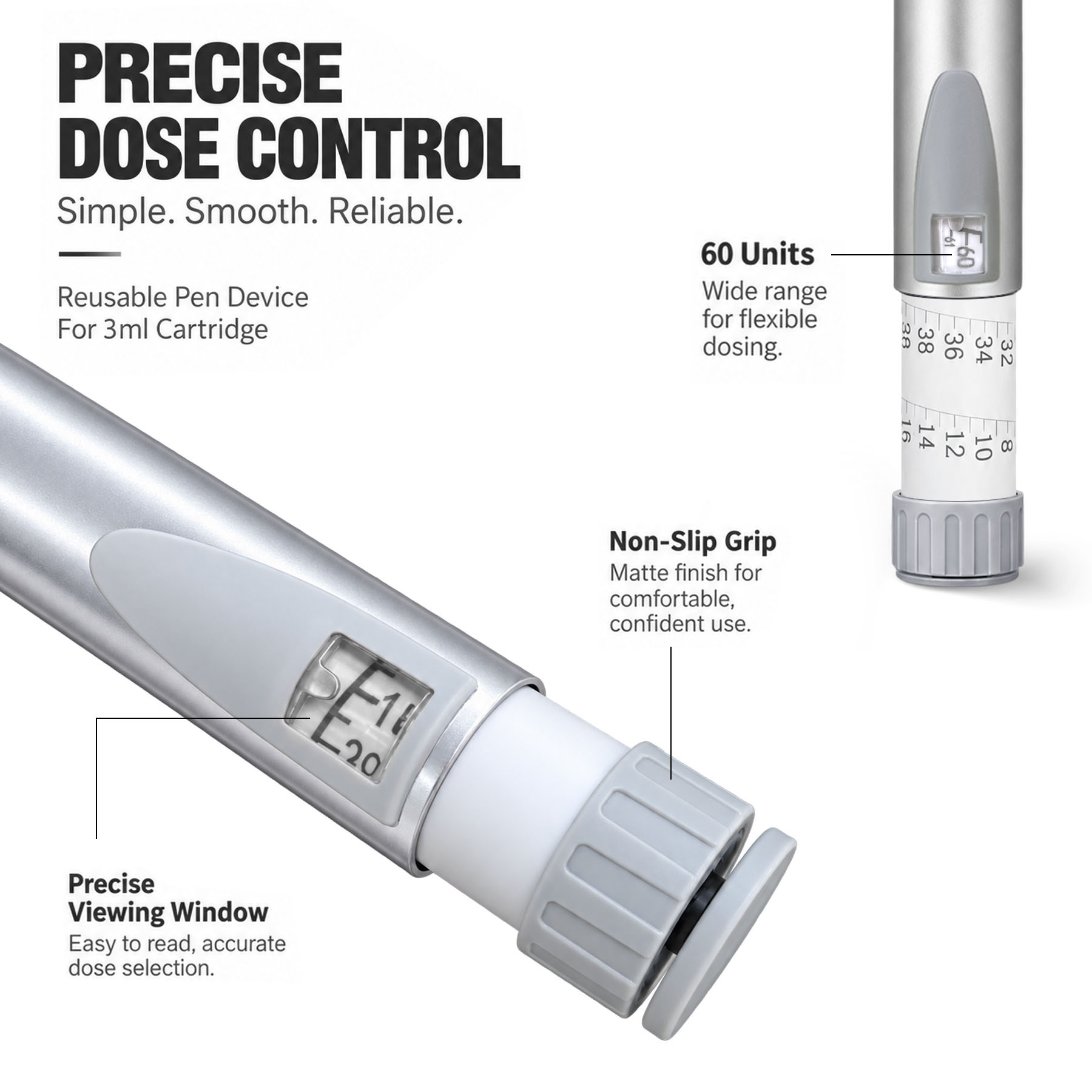 V2 Reusable Peptide Pen Injector Set, 12-Pack, Silver - Image 2