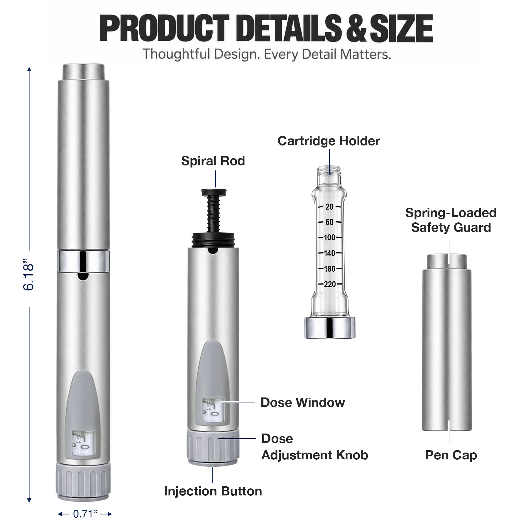 V2 Reusable Peptide Pen Injector Set, 12-Pack, Silver - Image 3