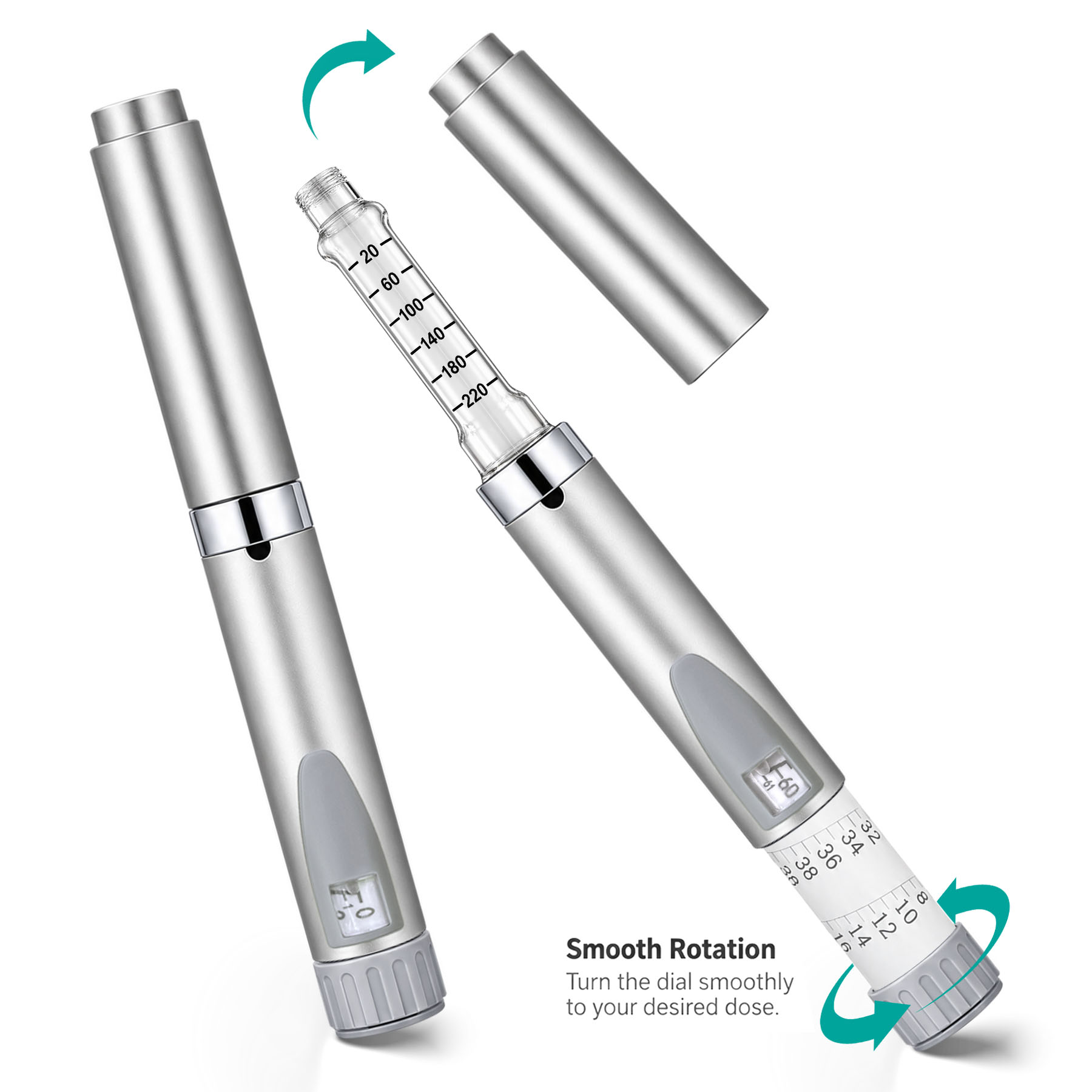 V2 Reusable Peptide Pen Injector Set, 12-Pack, Silver - Image 4