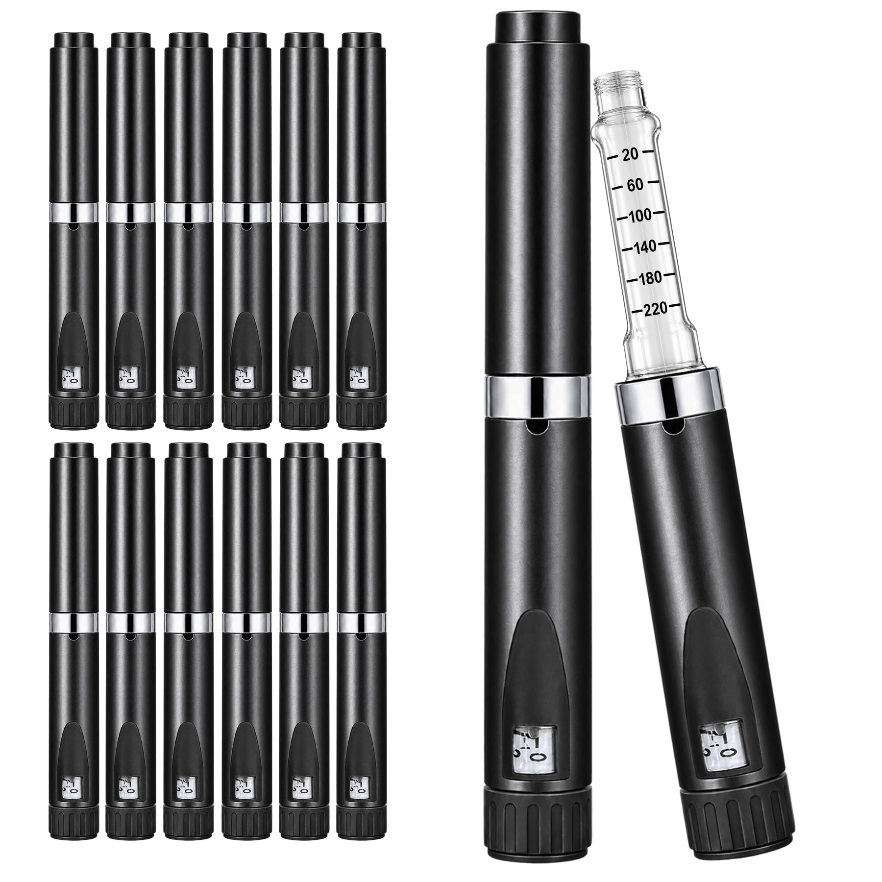 V2 Reusable Peptide Pen Injector Set, 12-Pack, Black